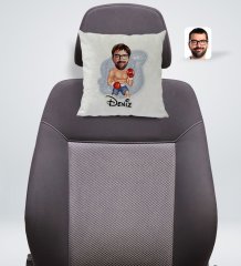 Kişiye Özel İsimli Erkek Boksör Karikatürlü Kare Araç Koltuk Yastığı-1