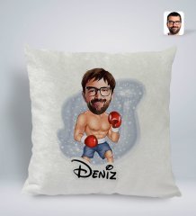 Kişiye Özel İsimli Erkek Boksör Karikatürlü Kare Araç Koltuk Yastığı-1