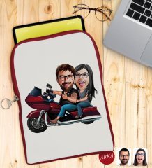 Kişiye Özel Sevgililer Karikatürlü Taşınabilir Koruyucu Tablet Kılıfı & Organizer Çanta - Kırmızı-103