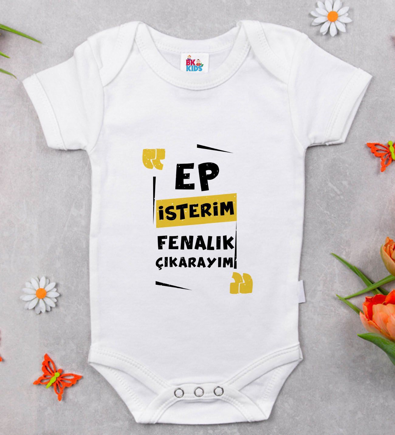 BK Kids Ep İsterim Tasarımlı Beyaz Bebek Body Zıbın-1