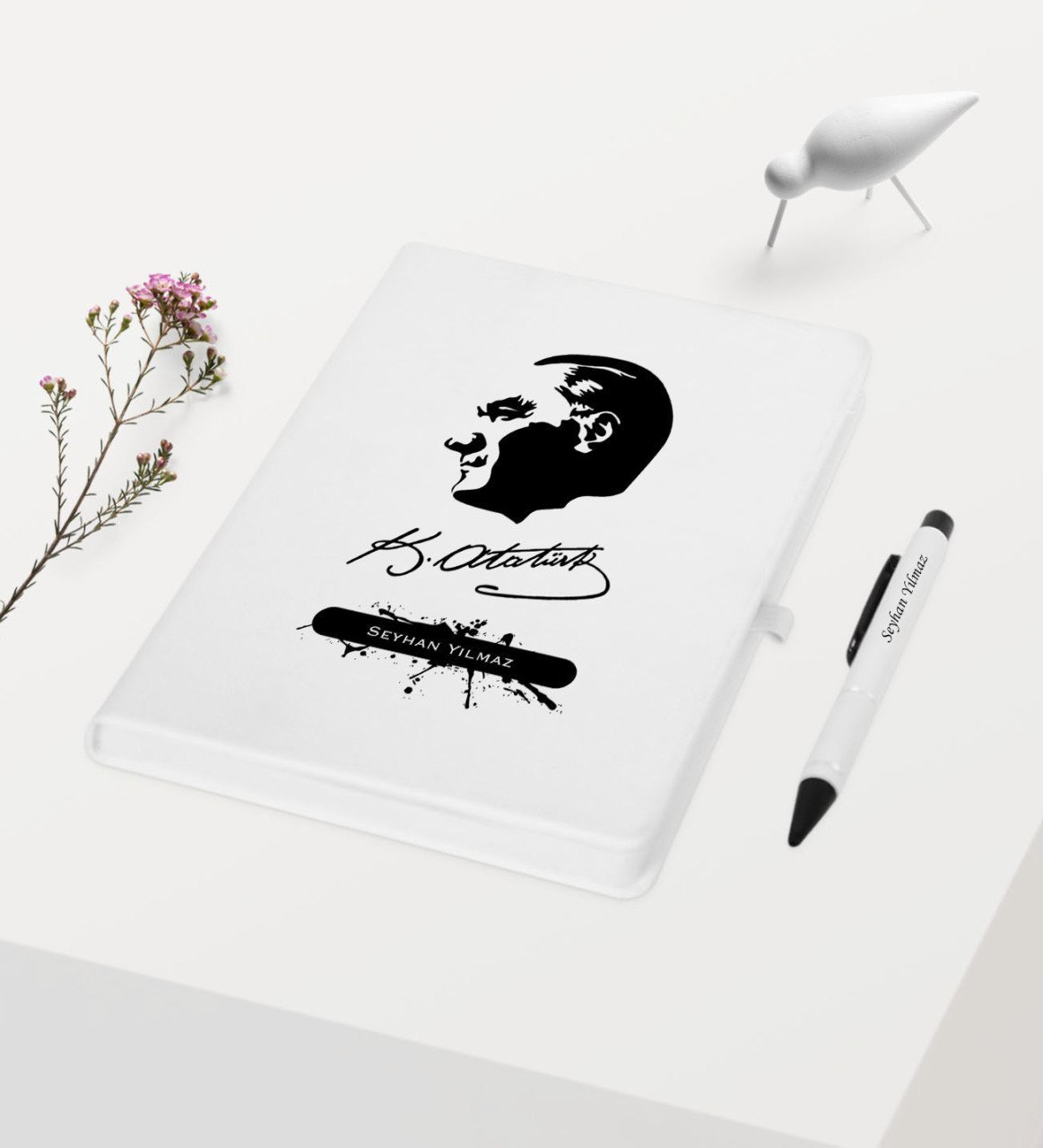Kişiye Özel Atatürk Temalı Beyaz Defter Kalem Hediye Seti - 4