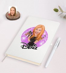 Kişiye Özel Kadın Güzellik Uzmanı Karikatürlü Beyaz Defter ve Kalem Hediye Seti-1