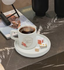Kişiye Özel Sunum Tabaklı Çiçek Tasarımlı Türk Kahvesi Fincanı Model 21