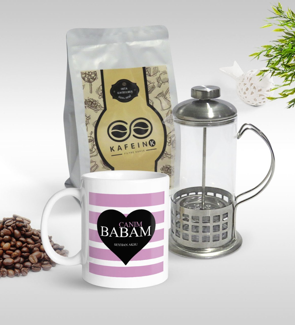 Kişiye Özel Canım Babam Tasarımlı Kupa & French Press & 250gr Filtre Kahve Hediye Seti-1