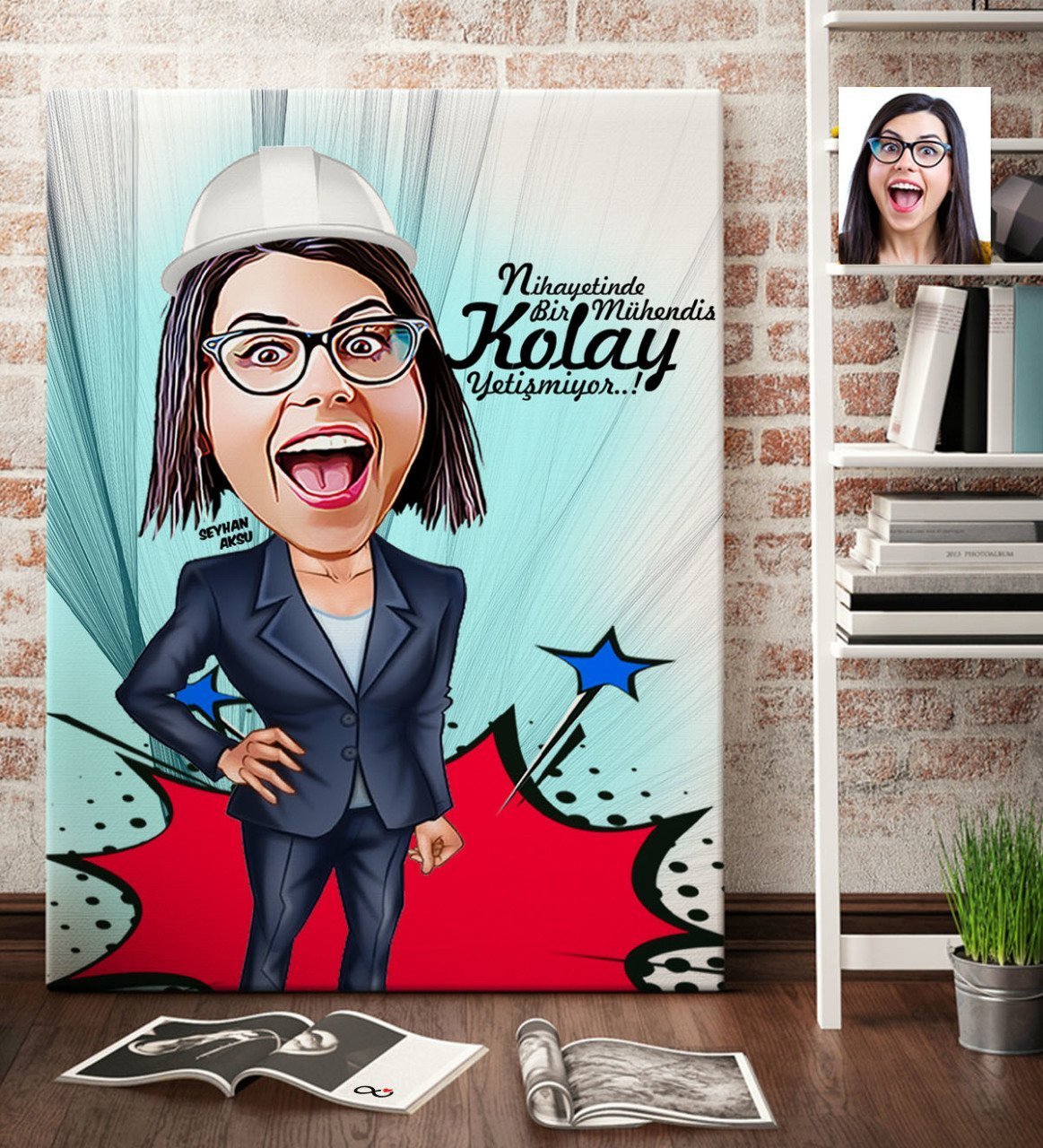 Kişiye Özel Bayan Mühendis Karikatür Kanvas Tablo (70 x 100 cm.) 1