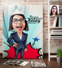Kişiye Özel Bayan Mühendis Karikatür Kanvas Tablo (70 x 100 cm.) 1