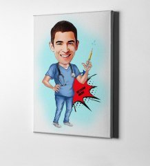 Kişiye Özel Bay Hemşir Karikatür Kanvas Tablo (50 x 70 cm.) 1