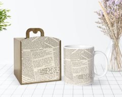 Kişiye Özel Ahşap Kutuda Retro Newspaper Tasarımlı Beyaz Kupa Bardak-2