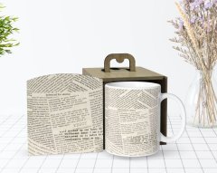 Kişiye Özel Ahşap Kutuda Retro Newspaper Tasarımlı Beyaz Kupa Bardak-2