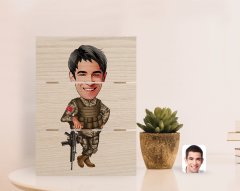 Kişiye Özel Asker Karikatürlü Otantik Masaüstü Ahşap Palet Çerçeve-2