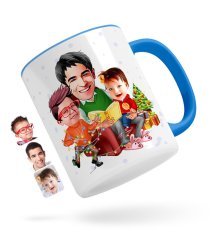 Kişiye Özel Yeni Yıl Aile Karikatürlü Mavi Kupa Bardak-1
