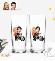 Kişiye Özel Sevgililer Karikatürlü 2’li Rakı Bardağı ve Meze Tabaklı Doğal Masif Ahşap Servis Sunum Tepsisi Model 17