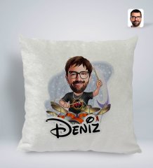 Kişiye Özel İsimli Erkek Baterist Karikatürlü Kare Araç Koltuk Yastığı-1