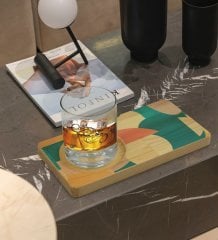 Kişiye Özel Modern Art Tasarımlı Doğal Ahşap Tabaklı Viski Bardağı Sunum Seti Model 9