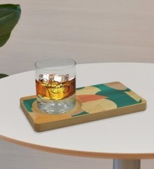 Kişiye Özel Modern Art Tasarımlı Doğal Ahşap Tabaklı Viski Bardağı Sunum Seti Model 9