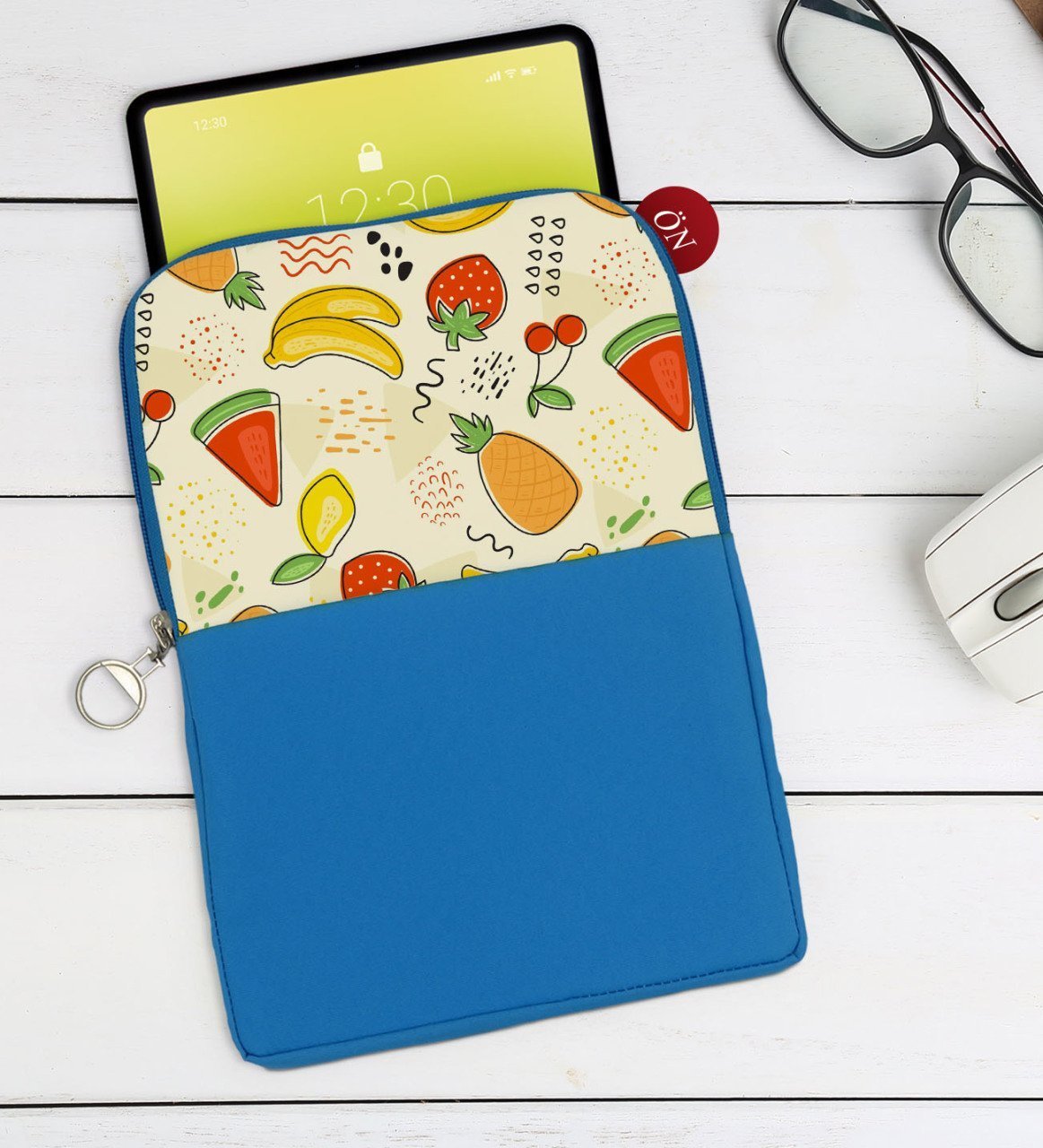 BK Gift Meyveler Tasarımlı Taşınabilir Koruyucu Tablet Kılıfı & Organizer Çanta - Mavi-2