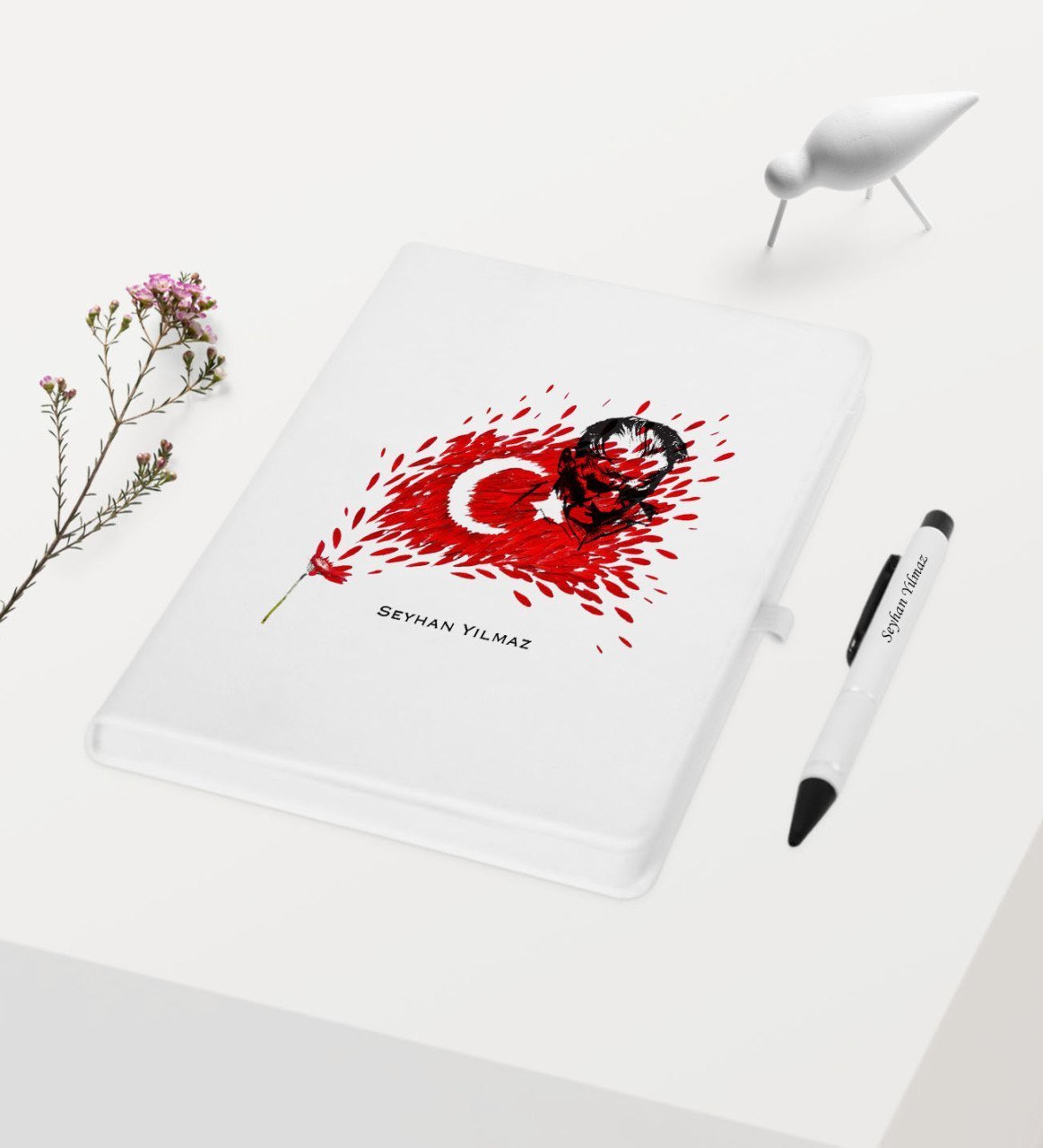 Kişiye Özel Atatürk Temalı Beyaz Defter Kalem Hediye Seti - 3