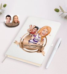Kişiye Özel Yılın En Mükemmel Çifti Karikatürlü Beyaz Defter ve Kalem Hediye Seti-30