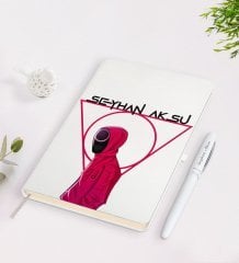 Kişiye Özel Squid Game Tasarımlı Beyaz Defter ve Kalem Seti-12