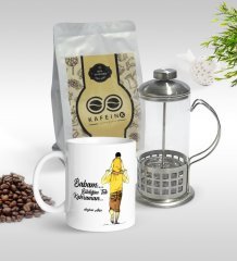 Kişiye Özel Bildiğim Tek Kahraman Tasarımlı Kupa & French Press & 250gr Filtre Kahve Hediye Seti-1