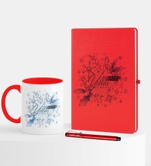 Kişiye Özel Yılbaşı Mutlu Yıllar Temalı Kırmızı Defter Kalem Kupa Seti - 12