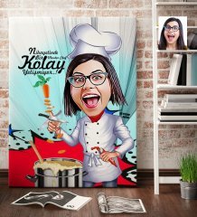 Kişiye Özel Bayan Master Chef Karikatür Kanvas Tablo (70 x 100 cm.) 1