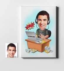 Kişiye Özel Bay Oyuncu Gamer Karikatür Kanvas Tablo (50 x 70 cm.) 1