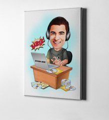 Kişiye Özel Bay Oyuncu Gamer Karikatür Kanvas Tablo (50 x 70 cm.) 1