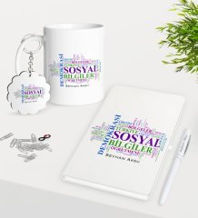 Kişiye Özel Sosyal Bilgiler Öğretmeni Kupa Anahtarlık Beyaz Defter Kalem Hediye Seti-1