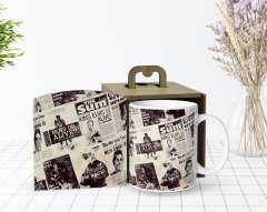 Kişiye Özel Ahşap Kutuda Retro Newspaper Tasarımlı Beyaz Kupa Bardak-1