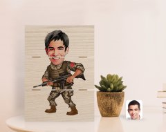 Kişiye Özel Asker Karikatürlü Otantik Masaüstü Ahşap Palet Çerçeve-1