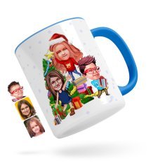 Kişiye Özel Yeni Yıl 3 Kardeş Karikatürlü Mavi Kupa Bardak-1