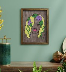 BK Home Woman Line Tasarımlı Doğal Masif Ahşap Çerçeveli Tablo 45x65cm-7