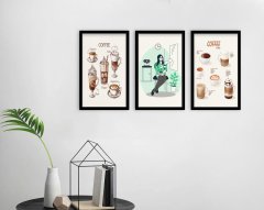 BK Home Coffee Tasarımlı Dekoratif 3’lü Ahşap Siyah Çerçeveli Tablo-9