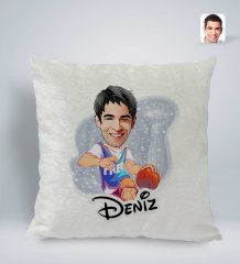 Kişiye Özel İsimli Erkek Basketbolcu Karikatürlü Kare Araç Koltuk Yastığı-2