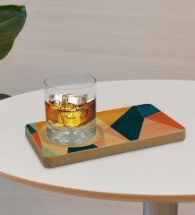 Kişiye Özel Modern Art Tasarımlı Doğal Ahşap Tabaklı Viski Bardağı Sunum Seti Model 8