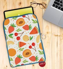 BK Gift Meyveler Tasarımlı Taşınabilir Koruyucu Tablet Kılıfı & Organizer Çanta - Mavi-1