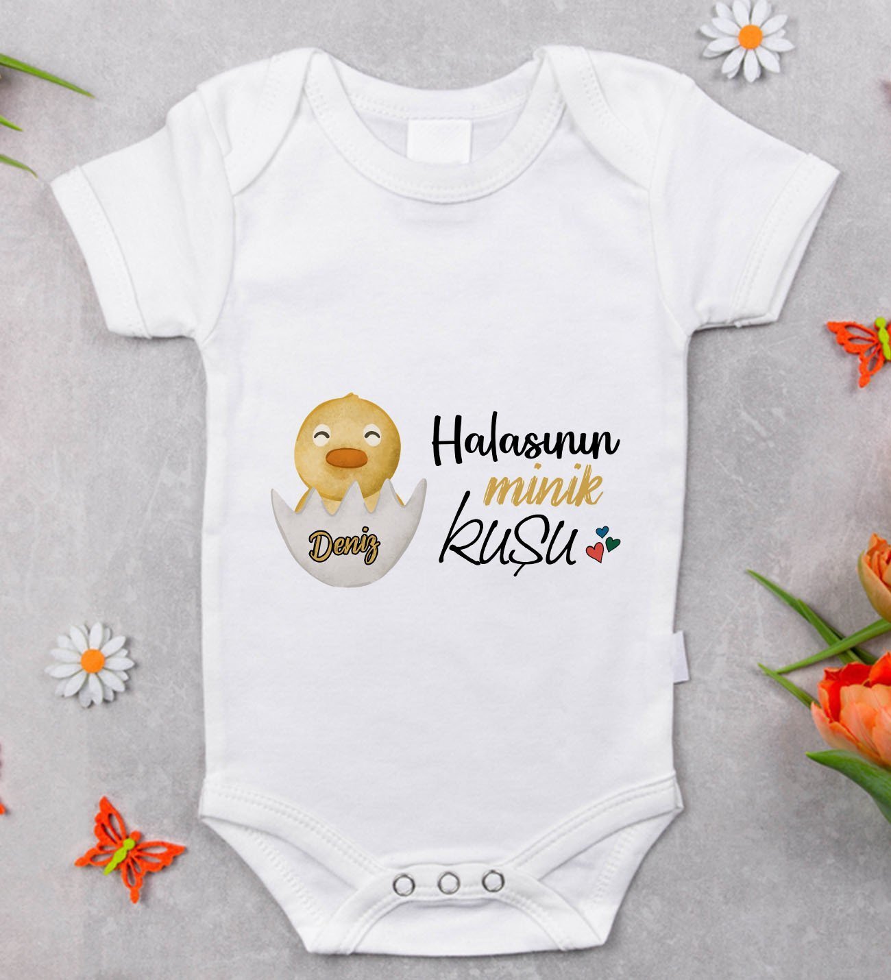BK Kids İsimli Halasının Minik Kuşu Tasarımlı Bebek Body Zıbın - Model 1