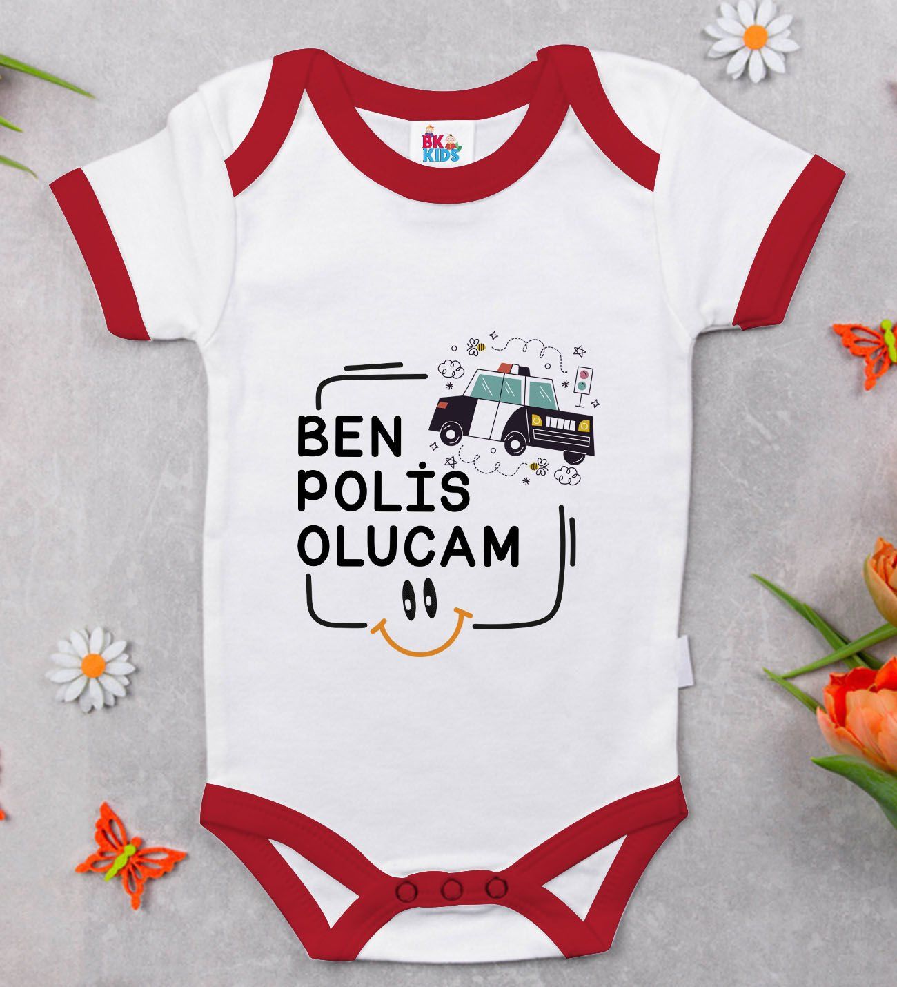 BK Kids Polis Olucam Tasarımlı Kırmızı Bebek Body Zıbın-1