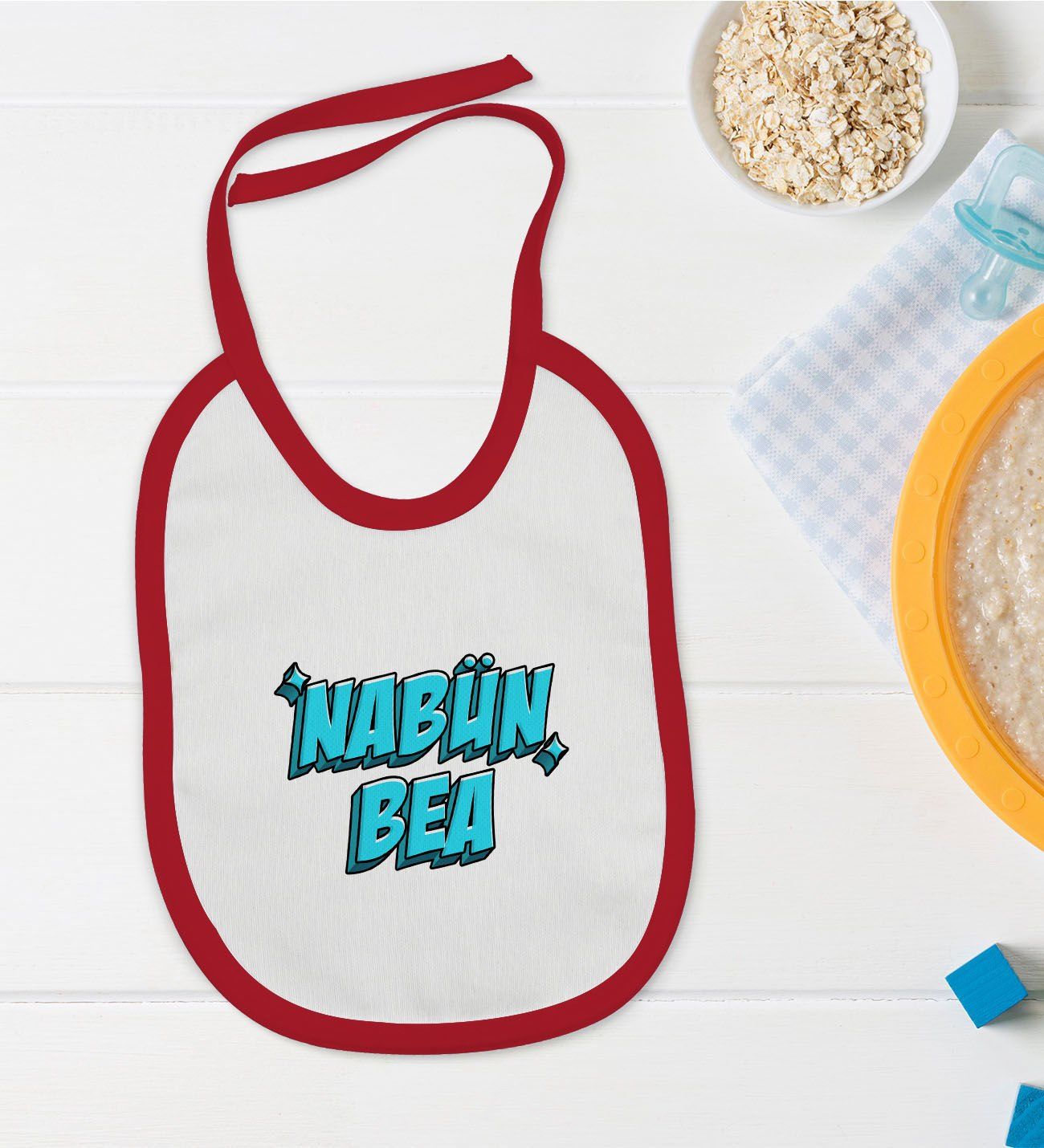 BK Kids Nabün Bea Tasarımlı Kırmızı Bebek Mama Önlüğü-1