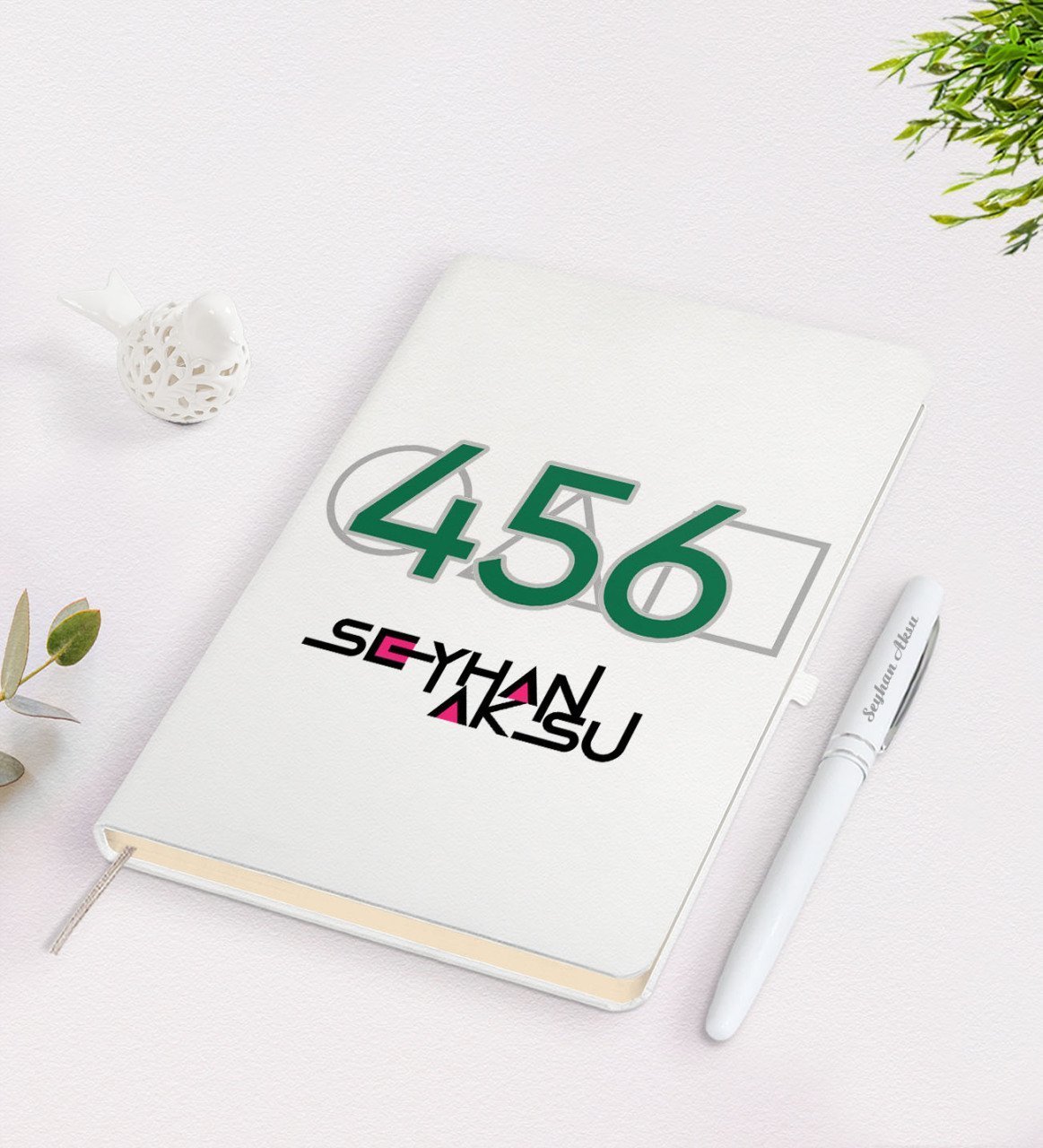 Kişiye Özel Squid Game Tasarımlı Beyaz Defter ve Kalem Seti-11