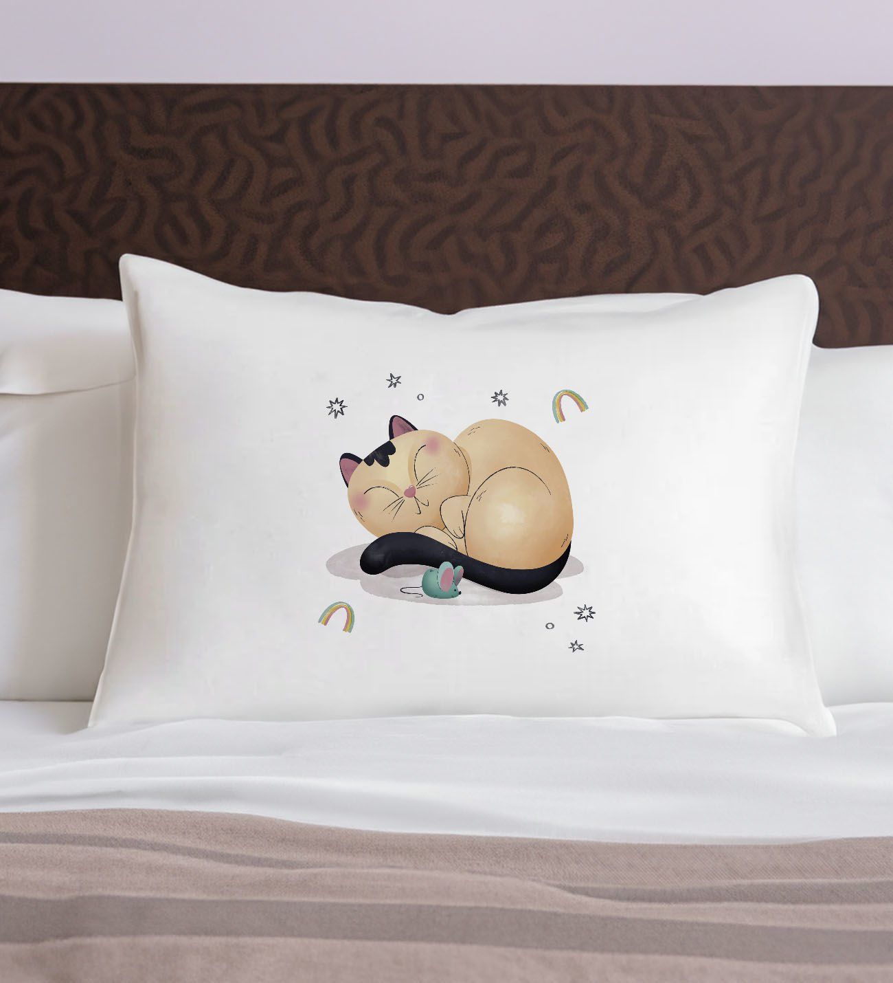 BK Gift Eğlenceli Kedi Tasarımlı Pamuklu Yastık Kılıfı-2 50x70cm , Sevgiliye Hediye, Ev Hediyesi, Tasarım Ev Tekstili