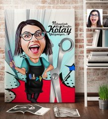 Kişiye Özel Bayan Kuaför Karikatür Kanvas Tablo (70 x 100 cm.) 1