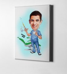 Kişiye Özel Bay Diş Hekimi Karikatür Kanvas Tablo (50 x 70 cm.) 4