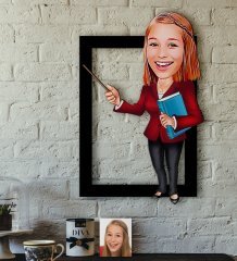 Kişiye Özel Bayan Öğretmen Karikatürlü 3D Ahşap Tablo-3