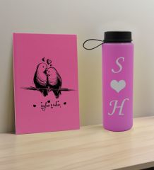 BK Gift Sevgiliye Özel İsimli Pembe Defter ve Cam Matara Hediye Seti-4, Sevgiliye Hediye, Sevgililer Günü, Yeni İş Hediyesi