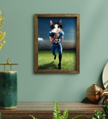 Evcil Dostlara Özel Amerikan Futbolcusu Tasarımlı Portre Doğal Masif Ahşap Çerçeveli Tablo 30x40cm-5
