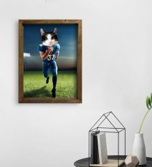Evcil Dostlara Özel Amerikan Futbolcusu Tasarımlı Portre Doğal Masif Ahşap Çerçeveli Tablo 30x40cm-5