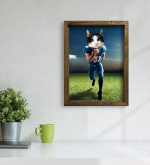 Evcil Dostlara Özel Amerikan Futbolcusu Tasarımlı Portre Doğal Masif Ahşap Çerçeveli Tablo 30x40cm-5