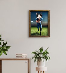 Evcil Dostlara Özel Amerikan Futbolcusu Tasarımlı Portre Doğal Masif Ahşap Çerçeveli Tablo 30x40cm-5